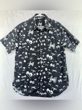 Star Wars Shirt Men's Large Button Up All Over Print Tie Fighter Star Fight
